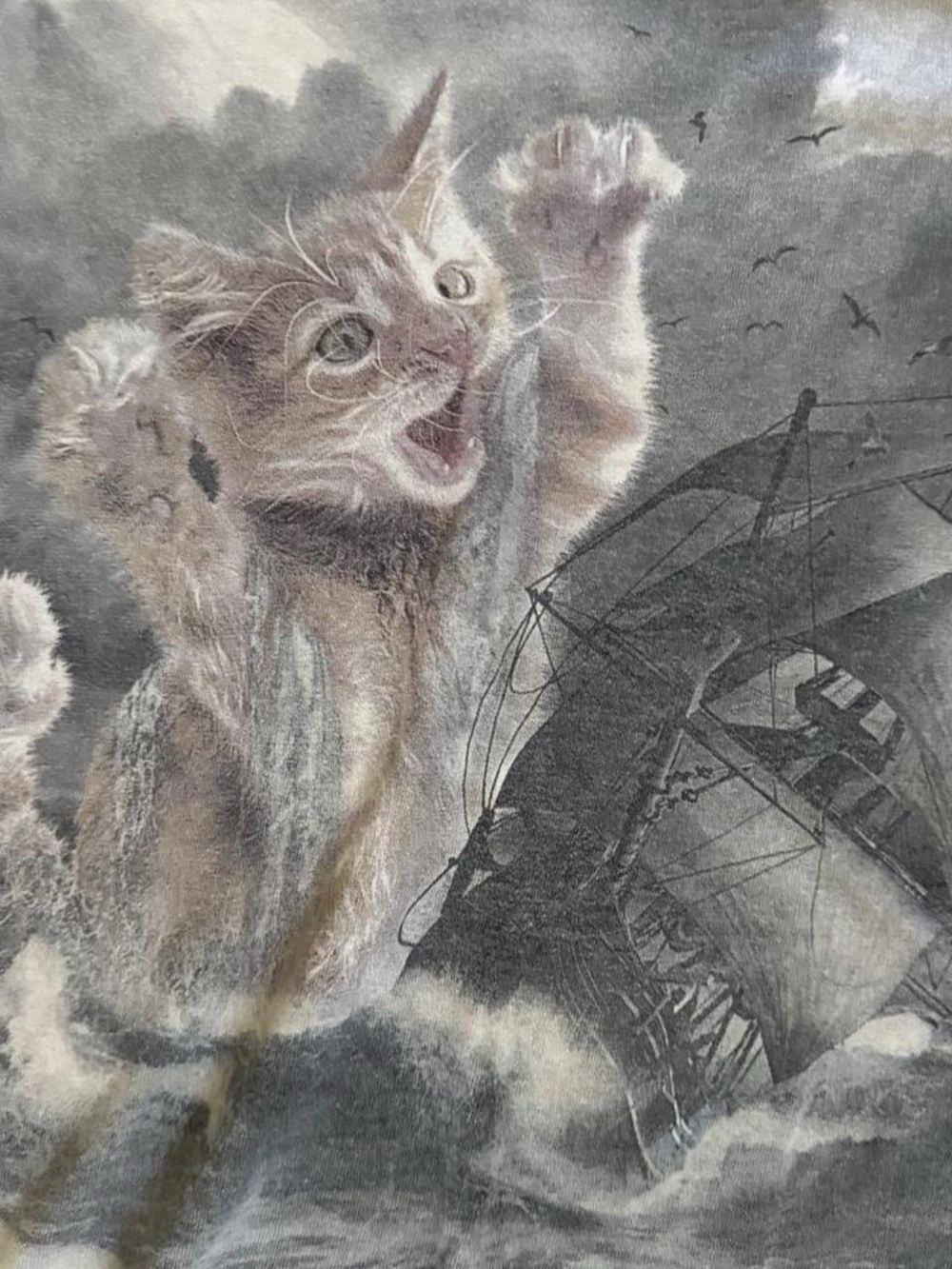 American Vintage Light Gray Tie-Dye Cat & Ship Graphic Tee - Picture 2 of 3
